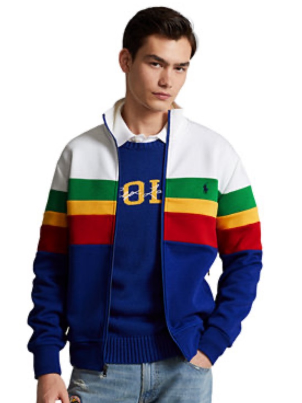 Polo Ralph Lauren Color Blocked Double Knit Track Jacket Size XL